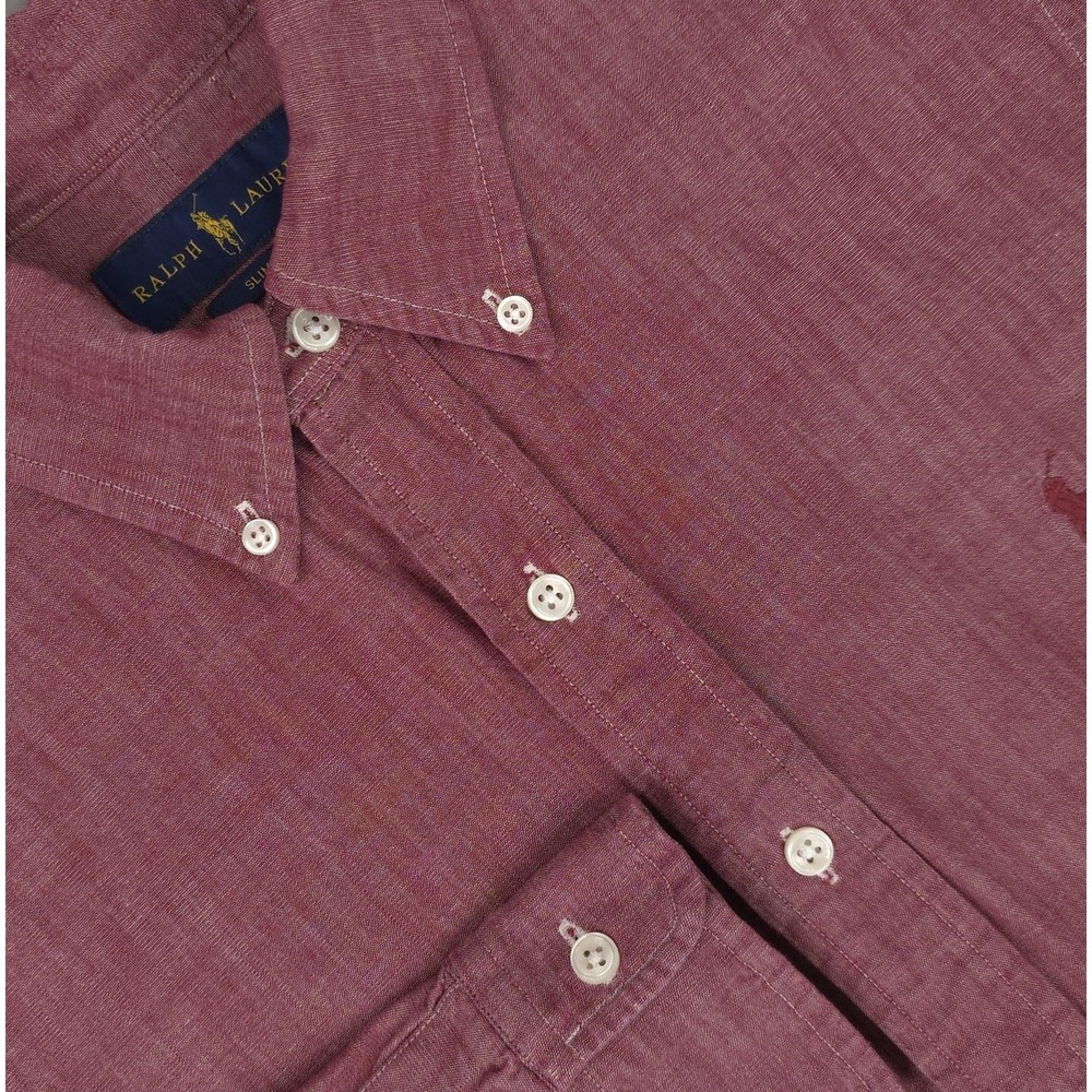 Ralph Lauren Shirt Mens Small Red Chambray Slim Fit Button Down Long Sleeve